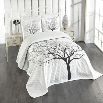 Ambesonne Tree Bedspread Set, Old Withered Oak Crown Without Leaves Tree Branches Rustic Theme Illustration, 3 Piece Decorative Bedding Coverlet and 2 Pillow Shams, Queen Size, Charcoal Grey White