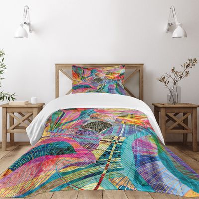 Ambesonne Abstract Bedspread Set, Retro Background Graphic Composition in Watercolors Creative Illustration, 3 Piece Decorative Bedding Coverlet and 2 Pillow Shams, Twin Size, Green