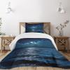 Ambesonne Night Bedspread Set, Majestic Dramatic Sky Clouds and Full Moon Over Seascape Calm Tranquil Ocean, 3 Piece Decorative Bedding Coverlet and 2 Pillow Shams, Twin Size, Dark Blue White view 1