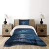 Ambesonne Night Bedspread Set, Majestic Dramatic Sky Clouds and Full Moon Over Seascape Calm Tranquil Ocean, 3 Piece Decorative Bedding Coverlet and 2 Pillow Shams, Twin Size, Dark Blue White view 2