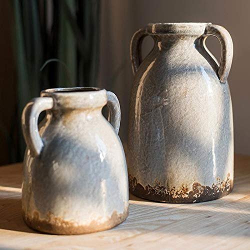 RusticReach Binglie Glazed Pottery Vase with Handles