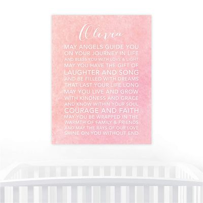 Andaz Press Personalized Unframed Baby Kids Room Nursery Wall Art, 8.5x11-inch, May Angels Guide You Blessing, Watercolor PInk, 1-Pack, Custom Girls Baptism Christening Gift Ideas