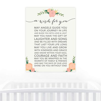 Andaz Press Unframed Baby Kids Room Nursery Wall Art, 8.5x11-inch, May Angels Guide You Blessing, Classic Floral, 1-Pack, Baptism Christening Graduation Gift Ideas