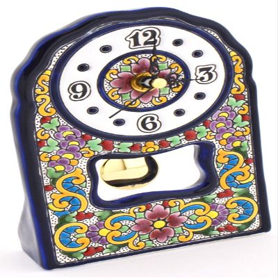 ART ESCUDELLERS Clock/Wall Clock Model 03, Decorative Ceramic Clock for Hanging Handpainted with The Dry Rope (cuerda seca) Technique Blue. 4,53" x 7,28" x 1,57"