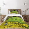 Ambesonne Dragon Bedspread Set, Creature Sleeping on a Pile of Gold and Scared Knight Peering Over Cartoon, 3 Piece Decorative Bedding Coverlet and 2 Pillow Shams, Twin Size, Charcoal Black view 1