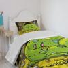 Ambesonne Dragon Bedspread Set, Creature Sleeping on a Pile of Gold and Scared Knight Peering Over Cartoon, 3 Piece Decorative Bedding Coverlet and 2 Pillow Shams, Twin Size, Charcoal Black view 4