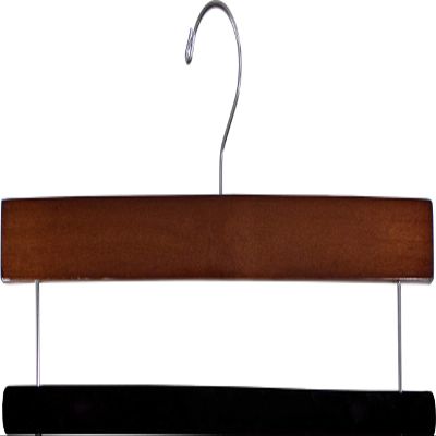 The Great American Hanger Company Walnut Finished Wooden Pants Hanger with Flocked Velvet Bar, (Box of 10) Extra Long 16 Inch Big Wood Bottoms Hangers