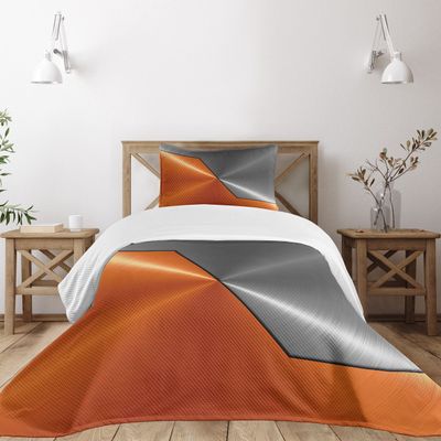 Ambesonne Orange and Grey Bedspread Set, 3D Style Machinery Structure Image Detailed Vivid Modern Contrast Colors, 3 Piece Decorative Bedding Coverlet and 2 Pillow Shams, Twin Size, Orange Grey