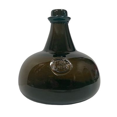Schooner Bay Co. 8" Hand Blown Antique Dark Green Thick Glass Onion Bottle Reproduction