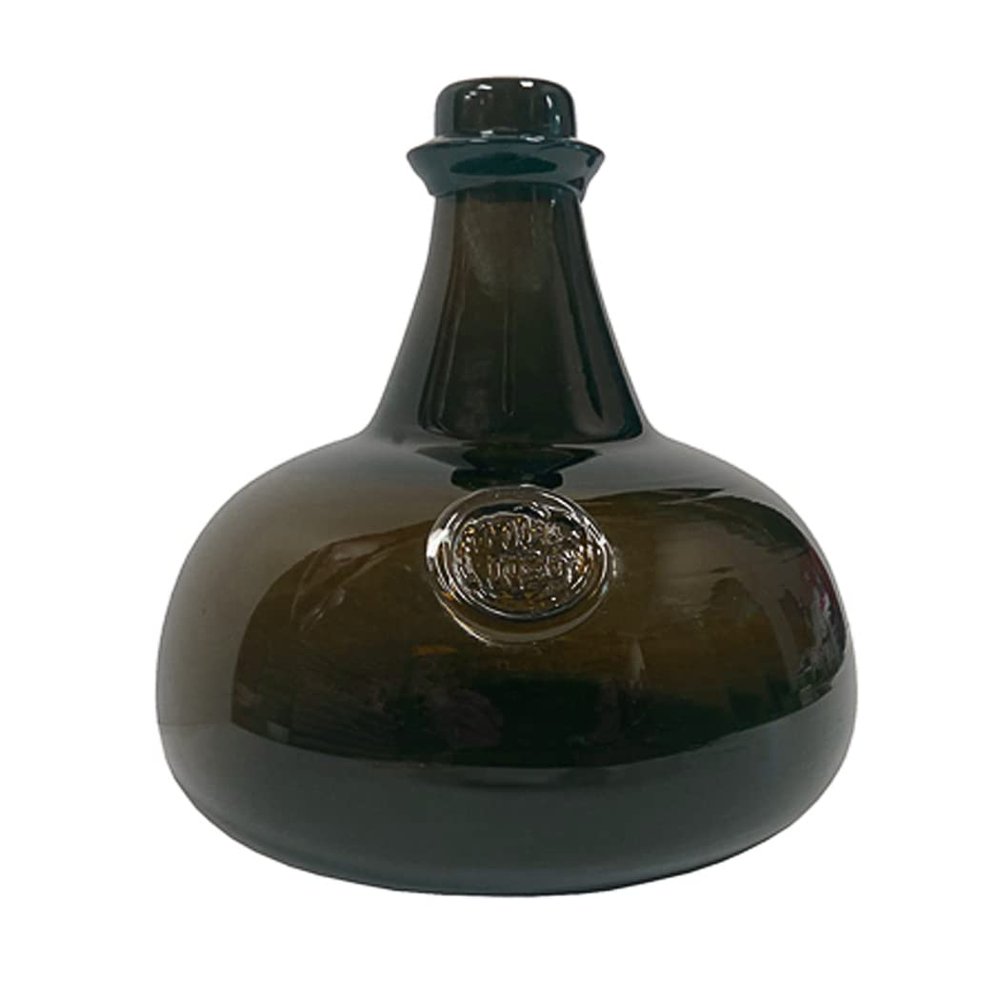 Schooner Bay Co. 8" Hand Blown Antique Dark Green Thick Glass Onion Bottle Reproduction