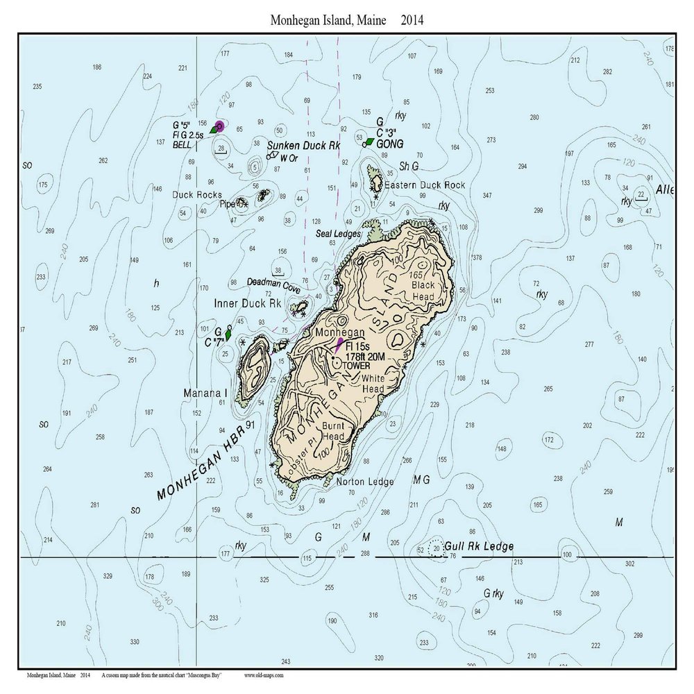 Monhegan Island - 2014 Maine Nautical Map - Harbor Custom Reprint - Chart 13301