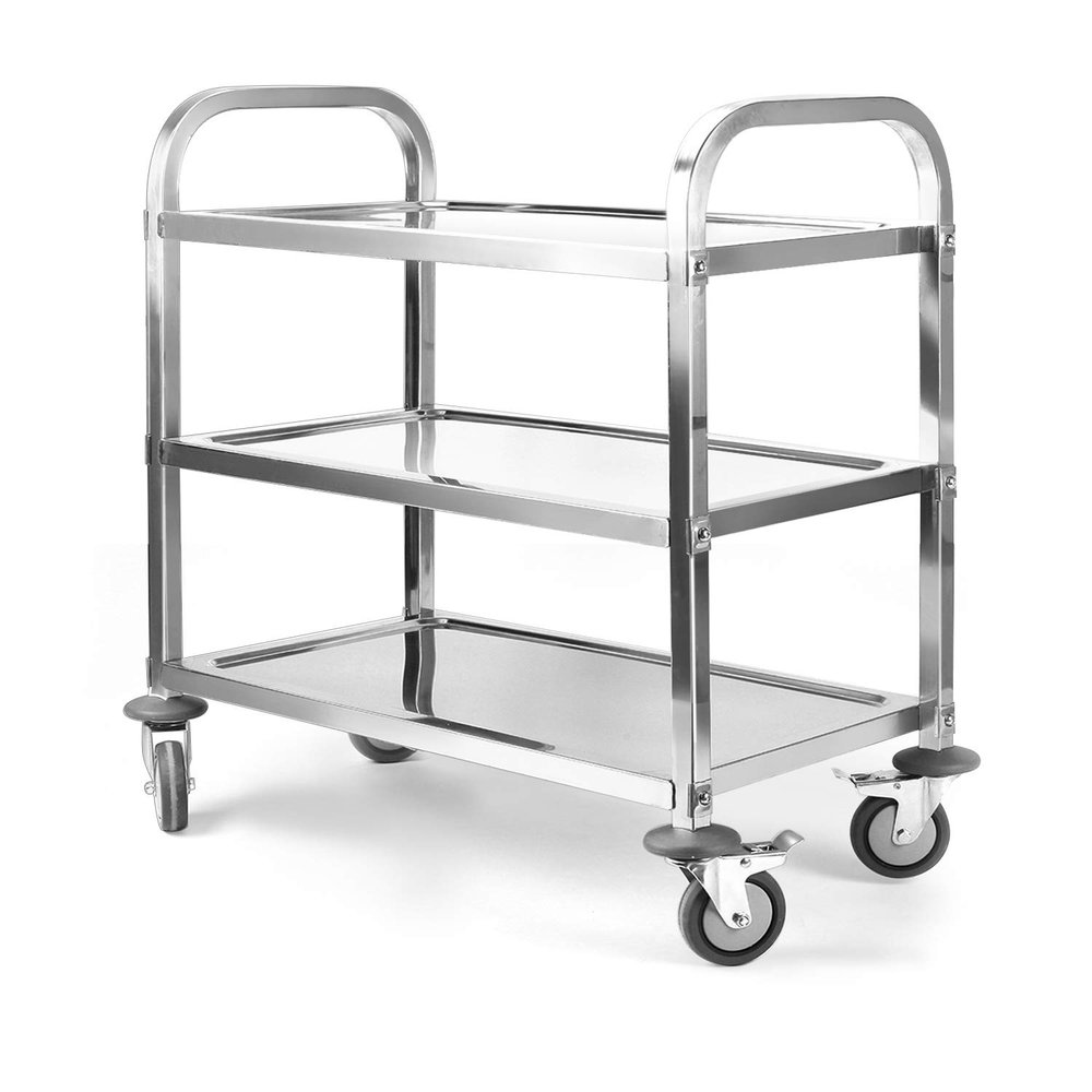 Nisorpa 3 Tier Stainless Steel Utility Cart L37.4 x W19.68 x H37.4 Inch Kitchen Rolling Carts with Wheels Serving Trolley Catering Storage Shelf with 2 Lockable Wheels for Hotel Restaurant Home Use