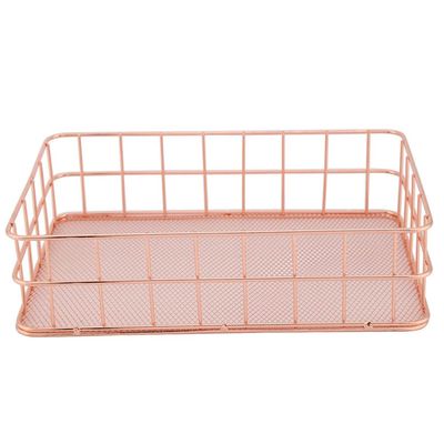Fdit Makeup Storage Basket Organizer Rose Gold Iron Storage Holder Desktop Decor Household Woman Girl Lady(D)