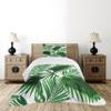 Ambesonne Palm Leaf Bedspread Set, Realistic Vivid Leaves of Palm Tree Growth Ecology Botany Themed Print, 3 Piece Decorative Bedding Coverlet and 2 Pillow Shams, Twin Size, Fern Green White view 2