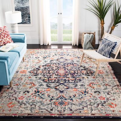 SAFAVIEH Area Rug 8x10 - Madison Collection - Large - Beige & Black, Boho Chic Medallion Distressed Design, Non-Shedding & Easy Cleaning, Ideal for Living Room, Bedroom, Dining Space (MAD447B)