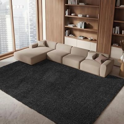 SAFAVIEH Area Rug 8x10 - August Shag Collection - Large - Charcoal, Solid Pattern, Non-Shedding & Easy Cleaning, Plush Thick Pile, Ideal for Living Room, Bedroom, Dining Space (AUG900H)