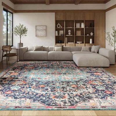SAFAVIEH Area Rug 8x10 - Madison Collection - Large - Black & Teal, Boho Chic Medallion Distressed Design, Non-Shedding & Easy Cleaning, Ideal for Living Room, Bedroom, Office, Dining Space (MAD447Z)