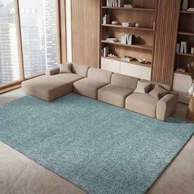 SAFAVIEH Area Rug 8x10 - August Shag Collection - Large - Aqua, Solid Pattern, Non-Shedding & Easy Cleaning, Plush Thick Pile, Ideal for Living Room, Bedroom, Dining Space (AUG900J)