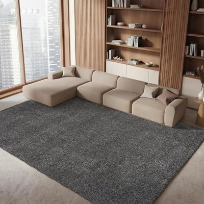 SAFAVIEH Area Rug 8x10 - August Shag Collection - Large - Grey, Solid Pattern, Non-Shedding & Easy Cleaning, Plush Thick Pile, Ideal for Living Room, Bedroom, Dining Space (AUG900F)