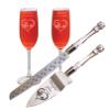 Aaron's Etching Stainless steel and glass Moose Heart Engraved Wedding Cake Knife Set & Champagne glasses with Names and Date view 1
