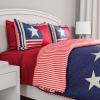 Bedford Home 2-Piece Quilt and Bed Set  Hypoallergenic Polyester Microfiber Glory Bound Patriotic Americana Flag Print All-Season Blanket with Shams by LHC (TXL), Deep Red, Antique White, Navy Blue view 4