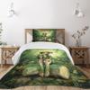 Ambesonne Tale Bedspread Set, Computer Art Elf Girl Wreath Her Head Sitting on a Tree Stump, 3 Piece Decorative Bedding Coverlet and 2 Pillow Shams, Twin Size, Green Beige Pink view 1