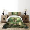 Ambesonne Tale Bedspread Set, Computer Art Elf Girl Wreath Her Head Sitting on a Tree Stump, 3 Piece Decorative Bedding Coverlet and 2 Pillow Shams, Twin Size, Green Beige Pink view 2