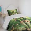 Ambesonne Tale Bedspread Set, Computer Art Elf Girl Wreath Her Head Sitting on a Tree Stump, 3 Piece Decorative Bedding Coverlet and 2 Pillow Shams, Twin Size, Green Beige Pink view 4