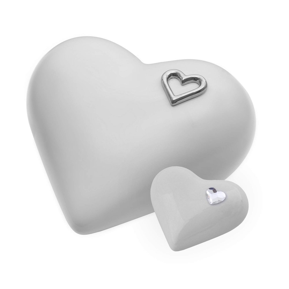 Elegant Heart Shaped Ceramic Cremation urn for Ashes.Unique Memorial Adult Funeral Urn (Gray+Keepsake)