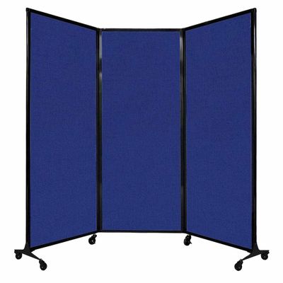 Versare QuickWall Folding Portable Partition | Wheels or Stationery Option | Durable Privacy Room Divider Screen | Made in USA | Black Frame | 8'4" x 6'8" Royal Blue Fabric Panels