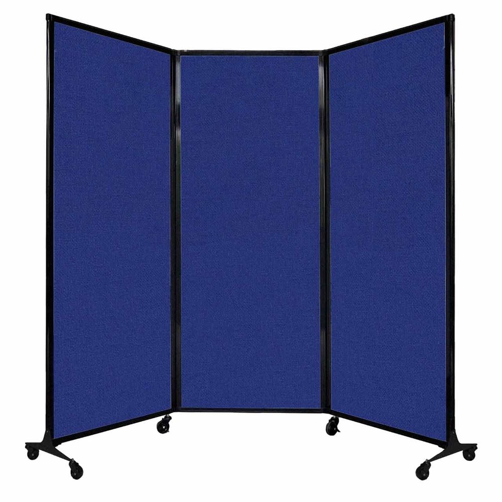 Versare QuickWall Folding Portable Partition | Wheels or Stationery Option | Durable Privacy Room Divider Screen | Made in USA | Black Frame | 8'4" x 6'8" Royal Blue Fabric Panels