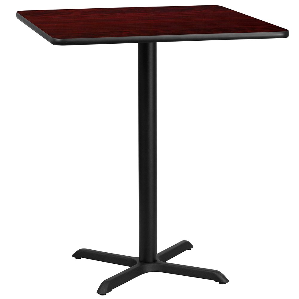 EMMA + OLIVER 36" Square Mahogany Laminate Bar Table Top-30"x30" Base
