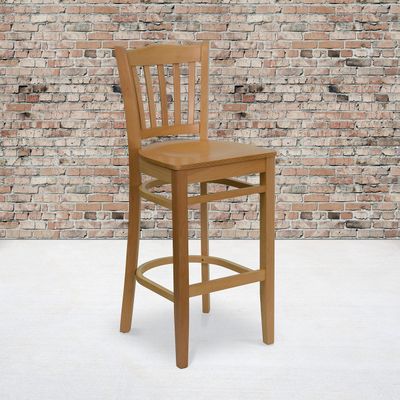 EMMA + OLIVER Vertical Slat Back Natural Wood Barstool