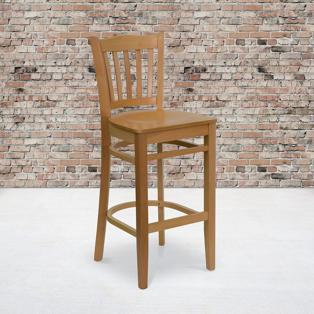 EMMA + OLIVER Vertical Slat Back Natural Wood Barstool