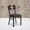 EMMA + OLIVER Black 3 Circle Back Metal Dining Chair/Walnut Back, Black Seat view 1