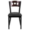 EMMA + OLIVER Black 3 Circle Back Metal Dining Chair/Walnut Back, Black Seat view 4