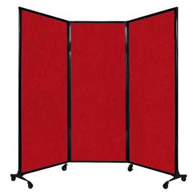 Versare QuickWall Folding Portable Partition | Wheels or Stationery Option | Durable Privacy Room Divider Screen | Made in USA | Black Frame | 8'4" x 6'8" Red Fabric Panels