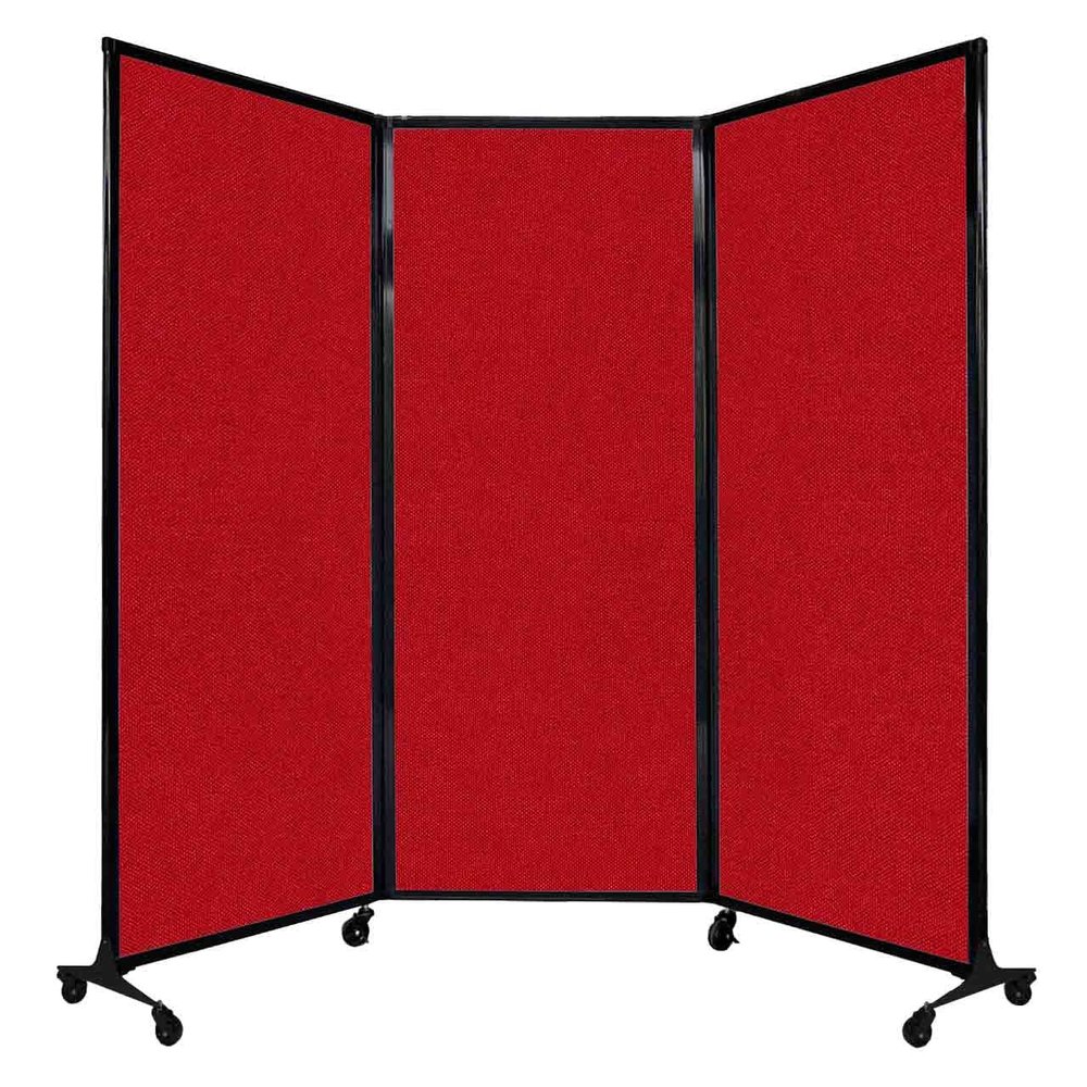 Versare QuickWall Folding Portable Partition | Wheels or Stationery Option | Durable Privacy Room Divider Screen | Made in USA | Black Frame | 8'4" x 6'8" Red Fabric Panels
