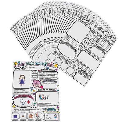 Fun Express All About Me Spanish Posters 30 Pack - Todo Sobre Mi Coloring Poster for Preschool Classroom Must Haves | Star Student of the Week Display for Elementary Teacher Supplies & Kindergarten Decor