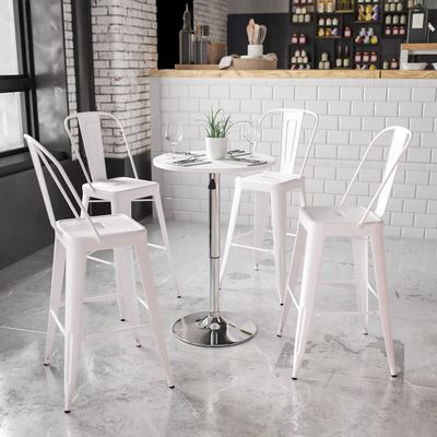 EMMA + OLIVER 23.75" Round 26.25" - 35.75 Adjustable Height White Wood Table