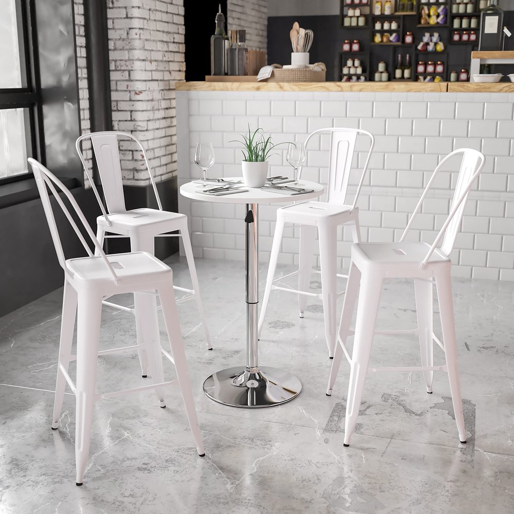EMMA + OLIVER 23.75" Round 26.25" - 35.75 Adjustable Height White Wood Table