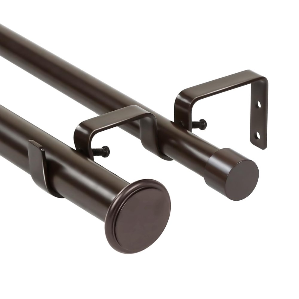 Urbanest Bouton Manhattan 1" 3/4" Double Drapery Curtain Window Rod Set - 84" to 120", Bronze