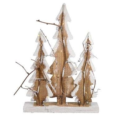 Factory Direct Craft LED Lit Rustic Snow Tipped Wood Trees Display