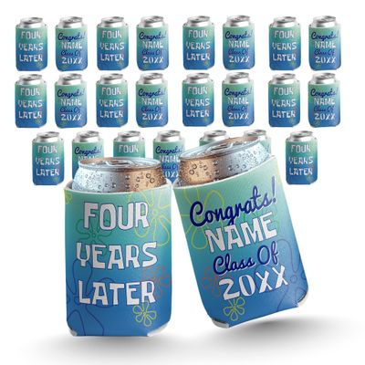 25-Pack Custom Graduation Can Coolers  Four Years Later Design  Personalized Class Year & Name Coolies  Foldable 12oz Can Sleeves  Graduation Party Favors  Made in USA