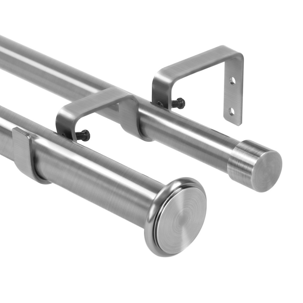 Urbanest Bouton Manhattan 1" 3/4" Double Drapery Curtain Window Rod Set - 28" to 48", Brushed Steel