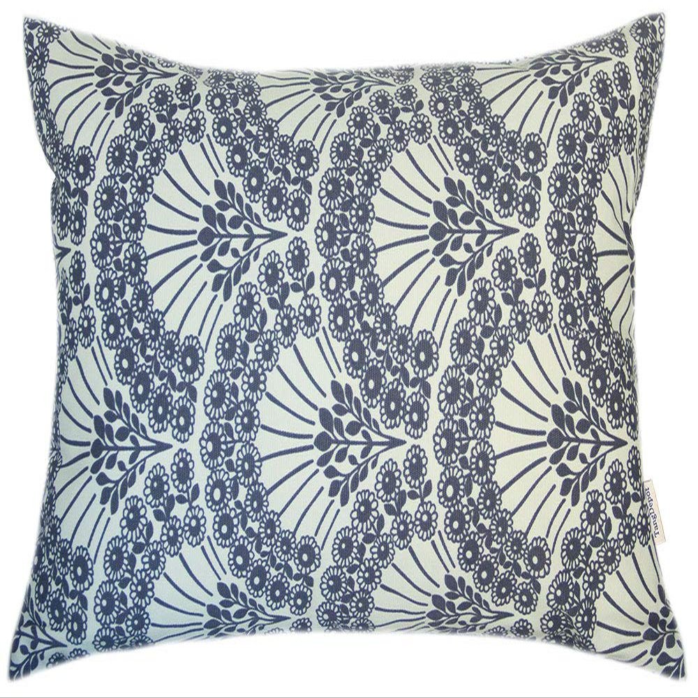 TangDepot Cotton Floral Cushion Cover 12"x18" Hand Fan-Blue Floral