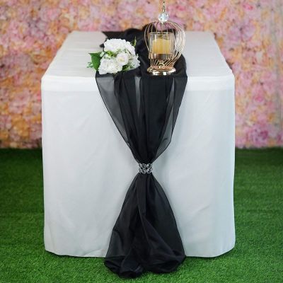AK TRADING CO. 27" x 120" Wide IFR Chiffon Elegant Table Runner/Overlay Ideally Perfect for Center Table, Wedding Decor, Bridal Shower & Other Special Occasion. (1, Black)