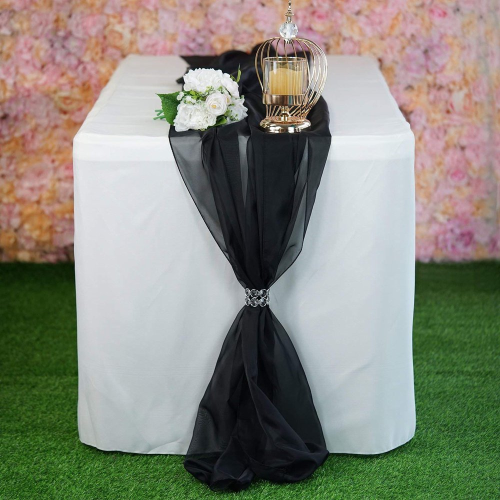 AK TRADING CO. 27" x 120" Wide IFR Chiffon Elegant Table Runner/Overlay Ideally Perfect for Center Table, Wedding Decor, Bridal Shower & Other Special Occasion. (1, Black)
