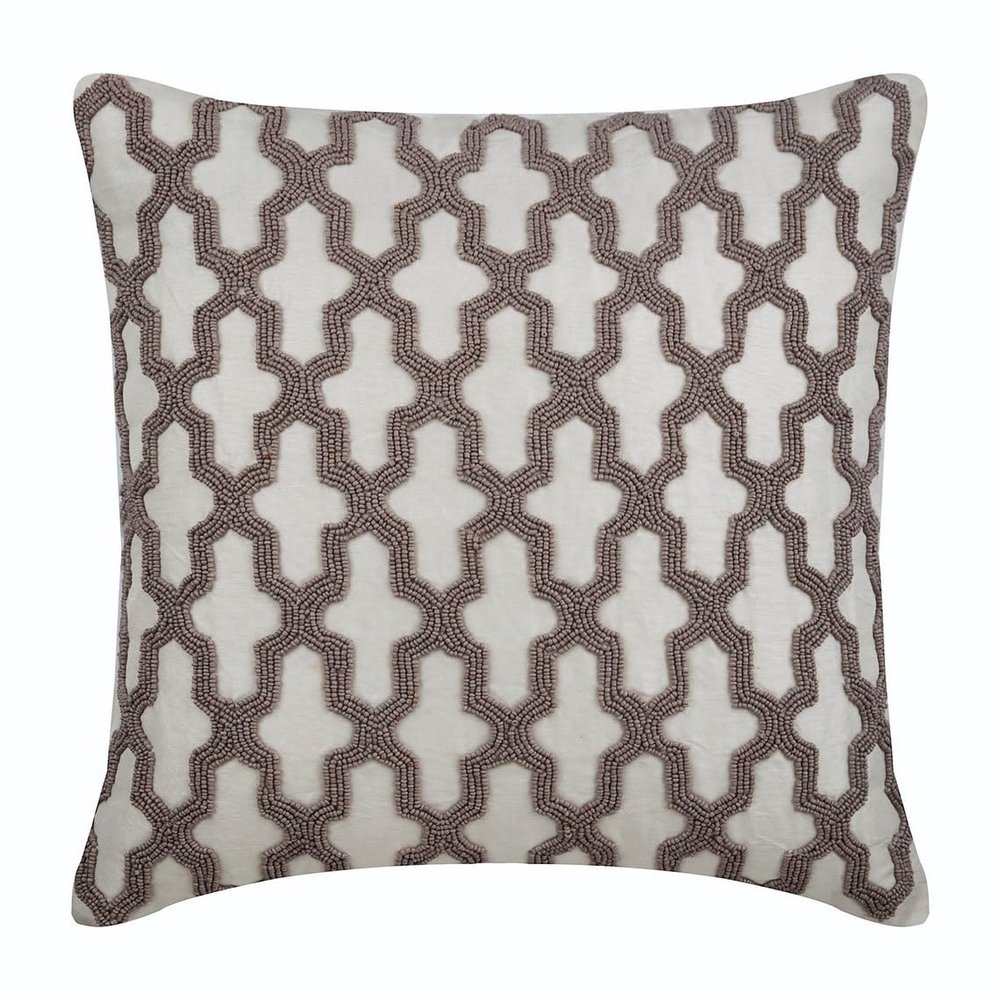 The HomeCentric Throw Pillow Case, Trellis Throw Pillow Cover Accent Couch Sofa Bed Pillow Case 14x14 inch (35x35 cm) Ivory Silk Pillow Cover Bead Embroidered, Ivory Pillow - Trellis Cafe Runway