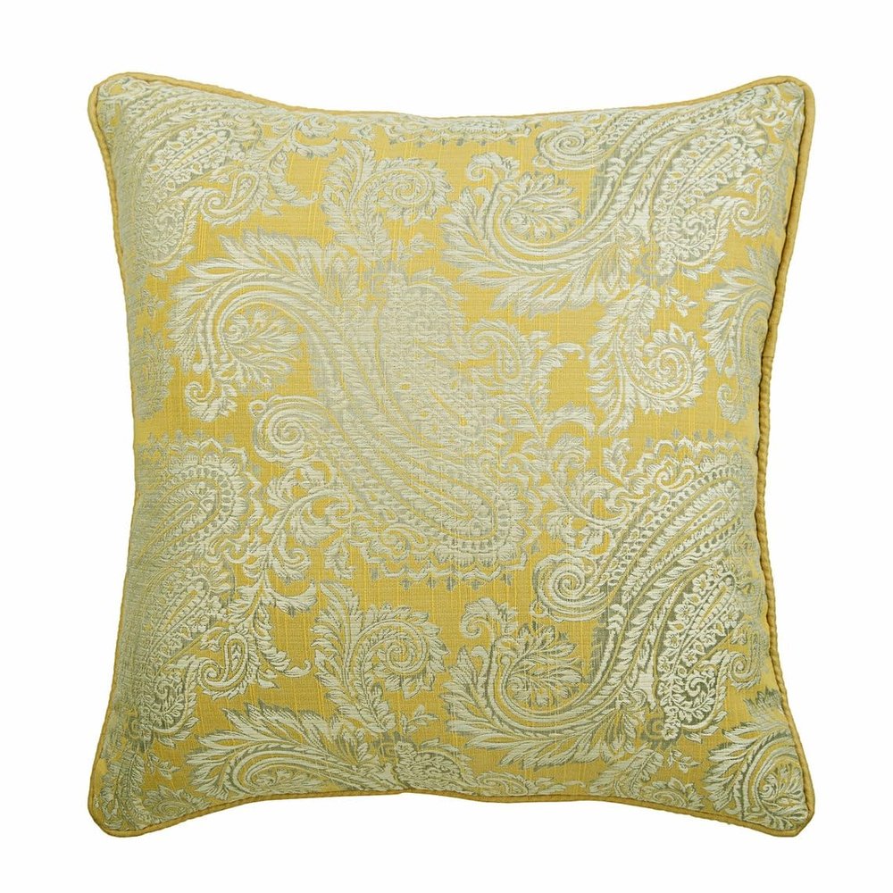 The HomeCentric Throw Pillow Covers, Yellow Cushion Cover Home Decor 16x16 inch (40x40 cm) Jacquard Decorative Pillow Covers, Paisley, Contemporary Pillow Covers with Zipper - Paisley Yellow Scents